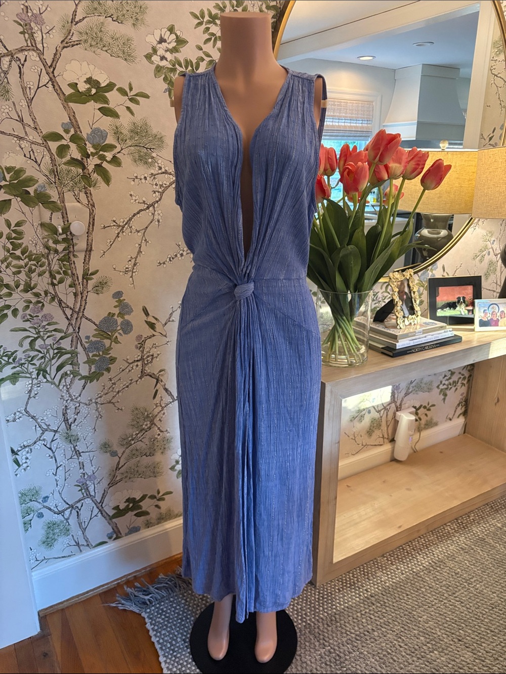 Surf Gypsy Sleeveless Knot-Front Maxi Dress in Periwinkle Blue